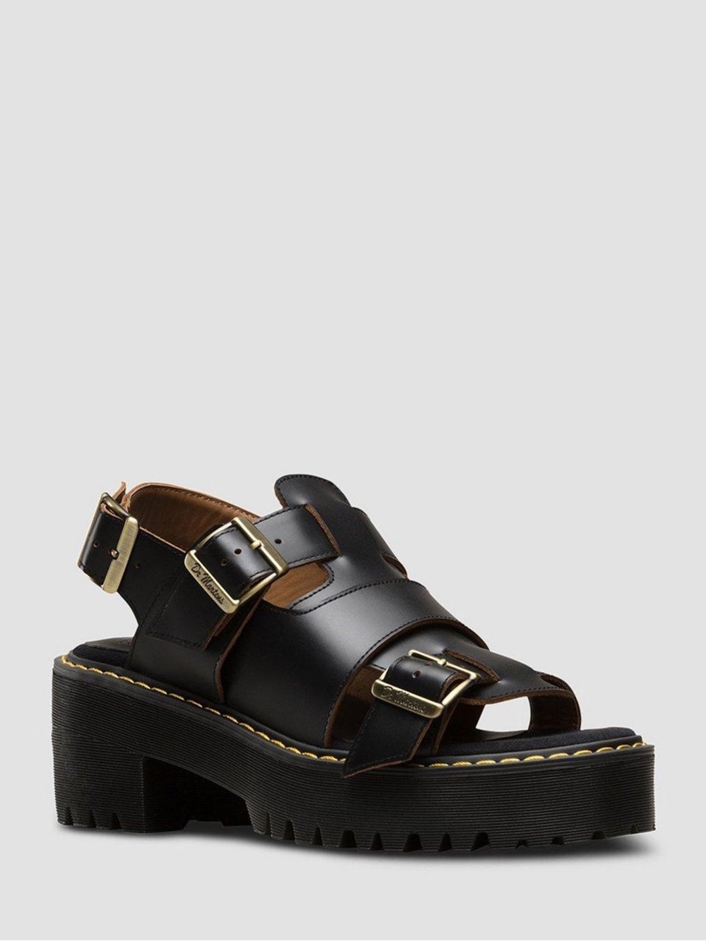 Dr. Martens Ariel Vintage Smooth Black Leather Buckle Platform Sandals
